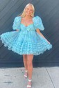 Elegant Skater Tulle V-neck Ruffle Homecoming Dresses
