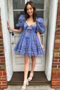 Elegant Skater Tulle V-neck Ruffle Homecoming Dresses