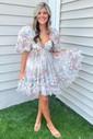 Elegant Skater Tulle V-neck Ruffle Homecoming Dresses