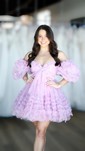 Elegant Skater Tulle V-neck Ruffle Homecoming Dresses