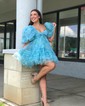Elegant Skater Tulle V-neck Ruffle Homecoming Dresses