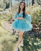 Elegant Skater Tulle V-neck Ruffle Homecoming Dresses