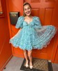 Elegant Skater Tulle V-neck Ruffle Homecoming Dresses