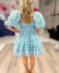 Elegant Skater Tulle V-neck Ruffle Homecoming Dresses