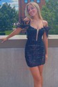 Sparkly Black Bodycon Sequin Feathers Homecoming Dresses