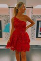 Corset Dark Navy Skater One Shoulder Tiered Homecoming Dresses