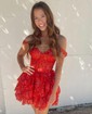 Corset Burgundy Off-The-Shoulder Tiered Homecoming Dresses