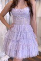 Corset Skater Glitter Tiered Homecoming Dresses