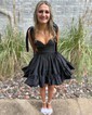 Pink Skater Taffeta Sweetheart Ruffle Homecoming Dresses