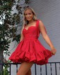 Pink Skater Taffeta Sweetheart Ruffle Homecoming Dresses