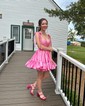 Pink Skater Taffeta Sweetheart Ruffle Homecoming Dresses