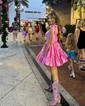Pink Skater Taffeta Sweetheart Ruffle Homecoming Dresses