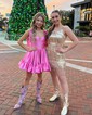 Pink Skater Taffeta Sweetheart Ruffle Homecoming Dresses