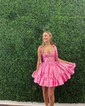 Pink Skater Taffeta Sweetheart Ruffle Homecoming Dresses