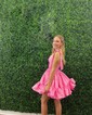 Pink Skater Taffeta Sweetheart Ruffle Homecoming Dresses
