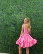 Pink Skater Taffeta Sweetheart Ruffle Homecoming Dresses