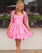 Pink Skater Taffeta Sweetheart Ruffle Homecoming Dresses