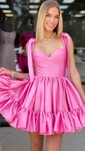 Pink Skater Taffeta Sweetheart Ruffle Homecoming Dresses