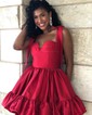 Pink Skater Taffeta Sweetheart Ruffle Homecoming Dresses