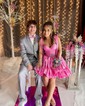 Pink Skater Taffeta Sweetheart Ruffle Homecoming Dresses