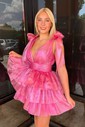 Unique Fuchsia Skater Organza Tiered Homecoming Dresses