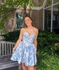 Corset Sky Blue Satin Skater Ruffle Homecoming Dresses