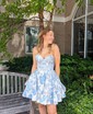 Corset Sky Blue Satin Skater Ruffle Homecoming Dresses