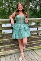 V-neck Glitter Tulle Skater Homecoming Dresses With Tiered