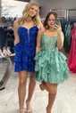 V-neck Glitter Tulle Skater Homecoming Dresses With Tiered