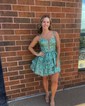 V-neck Glitter Tulle Skater Homecoming Dresses With Tiered
