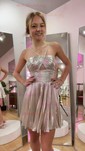 Unique Silver Skater Pleated Cut Out Homecoming Dresses