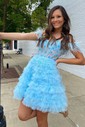 Corset Skater Tulle Feathers Ruffle Homecoming Dresses