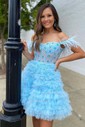 Corset Skater Tulle Feathers Ruffle Homecoming Dresses