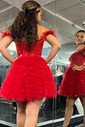 Corset Skater Tulle Feathers Ruffle Homecoming Dresses