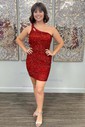 Sparkly Bodycon Sequin Cut Out One Shoulder Homecoming Dresses