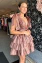 Unique Fuchsia Skater Organza Tiered Homecoming Dresses