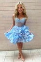 Corset Daffodil Skater Satin V-neck Homecoming Dresses