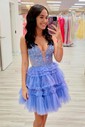 Puffy Royal Blue Skater Ruffle Tiered Homecoming Dresses