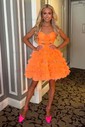 Unique Orange Skater Tulle Ruffle Cut Out Homecoming Dresses