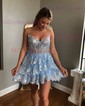 Corset Sky Blue Skater Glitter Tulle Tiered Homecoming Dresses