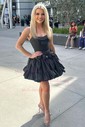 Corset Skater Taffeta Ruffle Bow Homecoming Dresses
