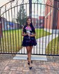 Corset Dark Navy Skater One Shoulder Tiered Homecoming Dresses