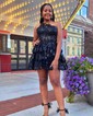 Corset Dark Navy Skater One Shoulder Tiered Homecoming Dresses