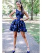 Corset Dark Navy Skater One Shoulder Tiered Homecoming Dresses