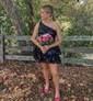 Corset Dark Navy Skater One Shoulder Tiered Homecoming Dresses