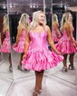 Unique Skater Taffeta Beaded Ruffle Homecoming Dresses