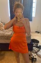 Unique Orange Fitted Satin Cowl Neck Homecoming Dresses