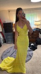 Mermaid V-neck Jersey Backless Beaded Prom Dresses