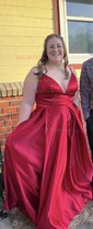 Ball Gown V-neck Satin Prom Dresses With Floor-length