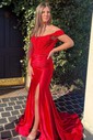 Mermaid Off-the-shoulder Satin Corset Prom Dresses With Appliques